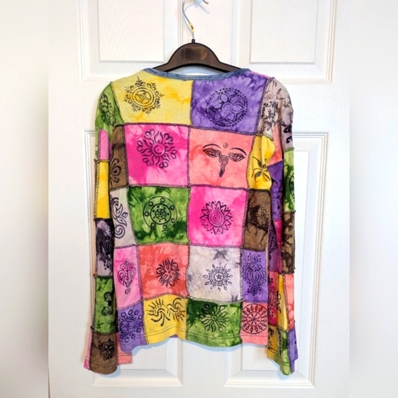 Women's (Size Small) Colorful Boho Hippie Patchwork Long-sleeve Top - Picture 5 of 9